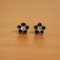 Blue Sapphire Diamond Look Flower Pattern Earrings 1