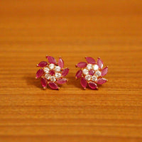 Ruby Flower Shaped Gold Look Studs 2