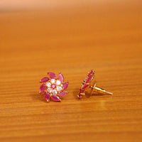 Ruby Flower Shaped Gold Look Studs 1
