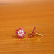 Ruby Flower Shaped Gold Look Studs