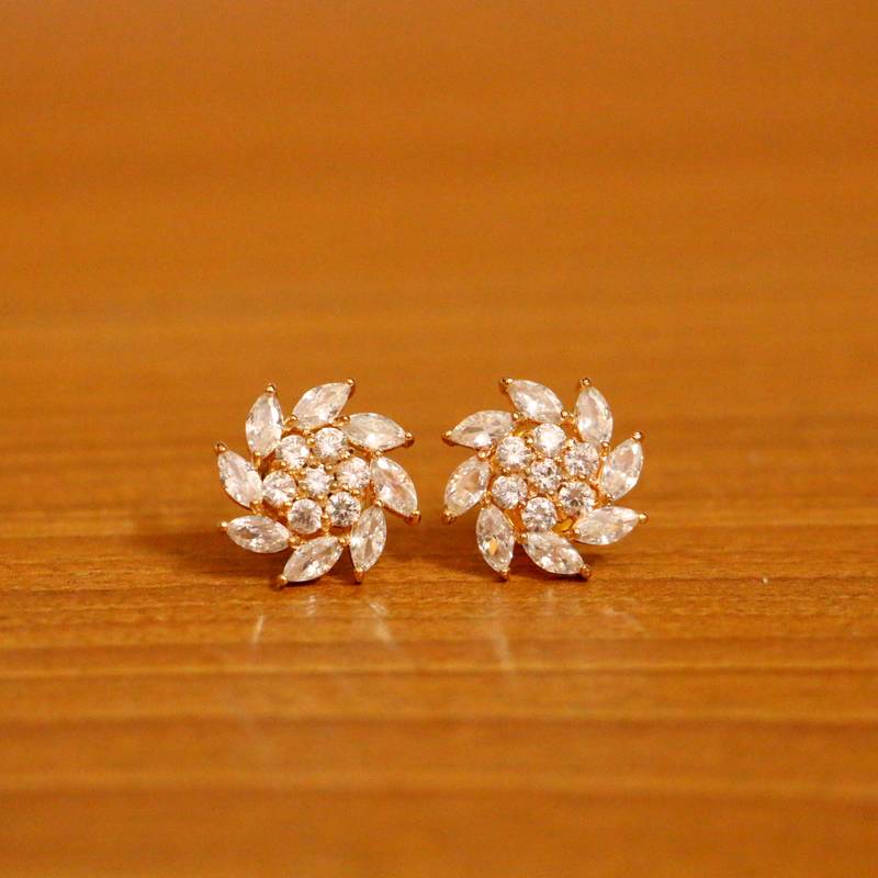 Diamond Look Flower Shaped Gold Look Studs
