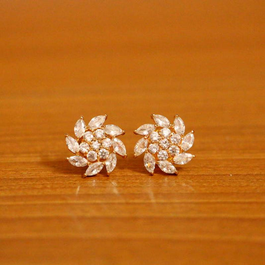 Diamond Look Flower Shaped Gold Look Studs