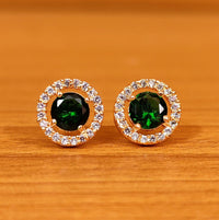 Garnet Green Round Shaped Solitaire Look Studs 2