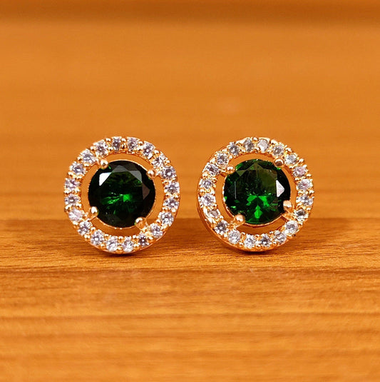Garnet Green Round Shaped Solitaire Look Studs