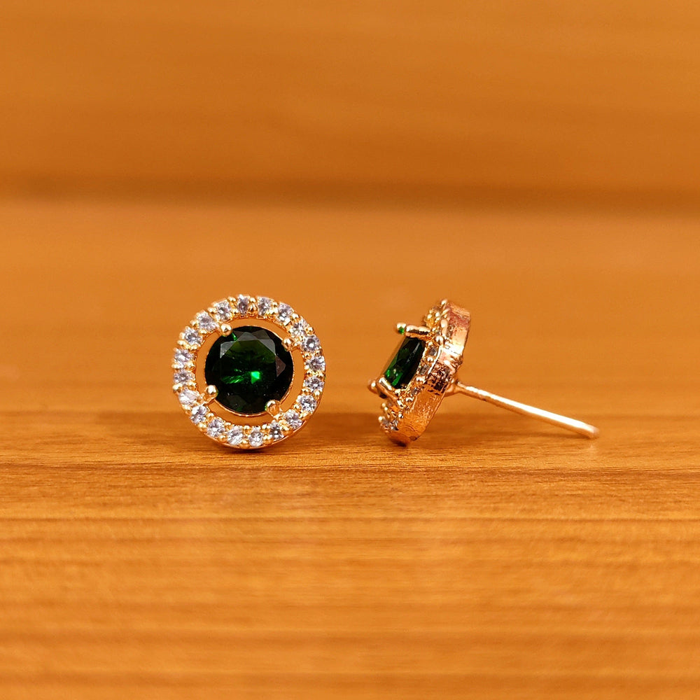 Garnet Green Round Shaped Solitaire Look Studs