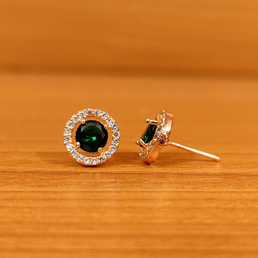 Garnet Green Round Shaped Solitaire Look Studs