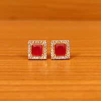 Ruby Look Square Shaped Cubic Zirconia Studs 2