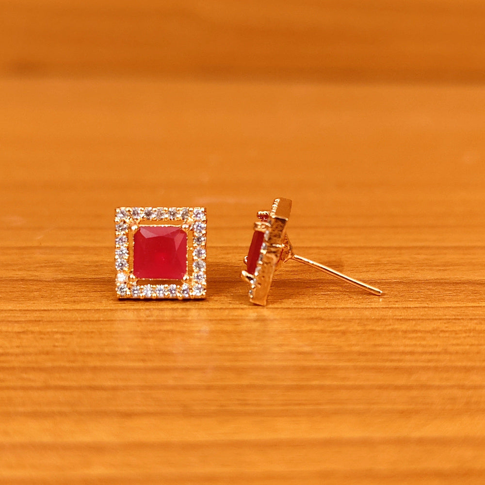Ruby Look Square Shaped Cubic Zirconia Studs