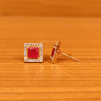Ruby Look Square Shaped Cubic Zirconia Studs 1