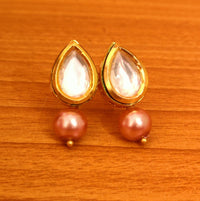 Pear Shaped Kundan Meenakari Copper Pearl Earrings 2