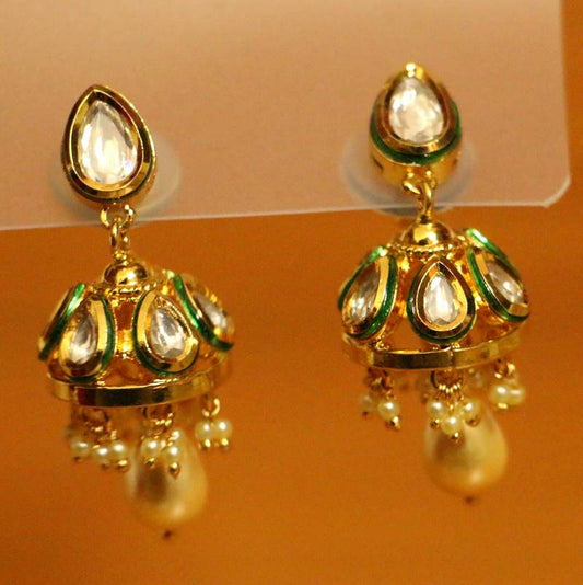 Kundan Meenakari Pearl Pear Shaped Jhumka'S