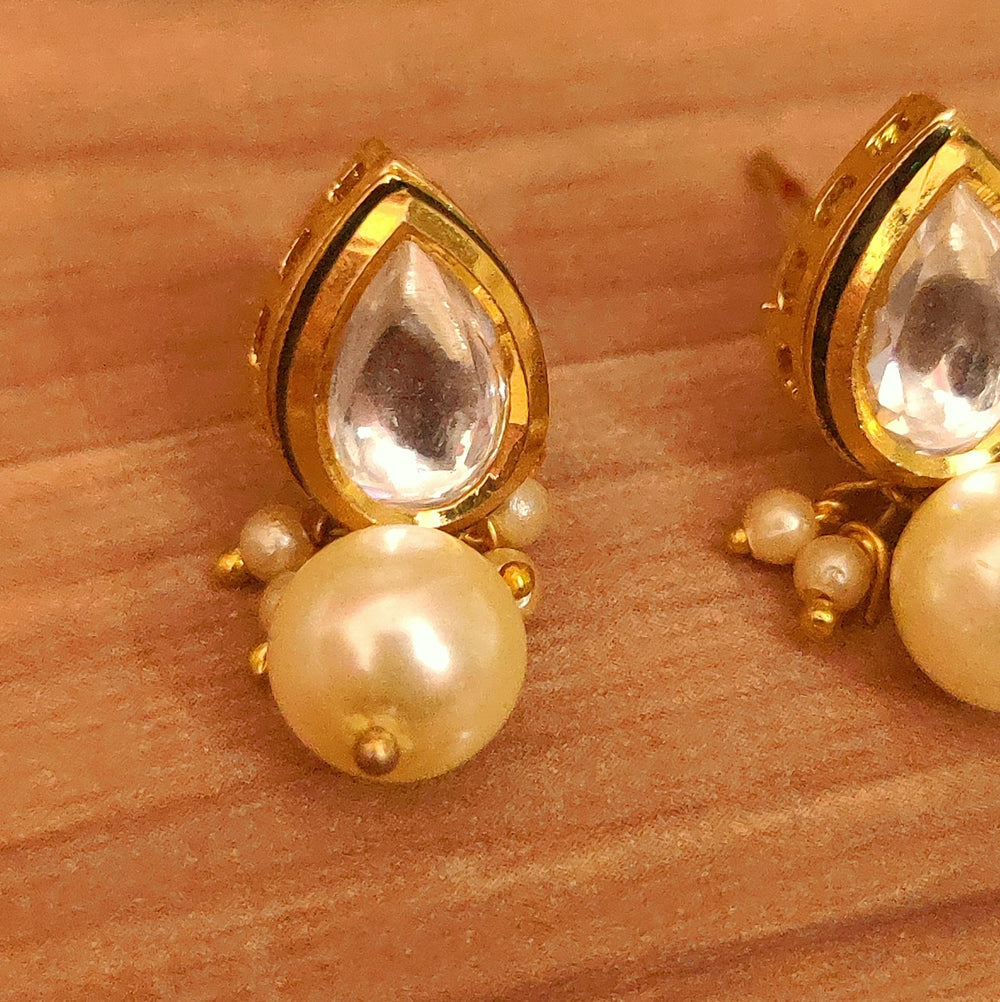 Pear Shaped Kundan Meenakari Pearl Earrings