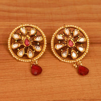 Ruby Colour Kundan Meenakari & Pearl Big Studs 2