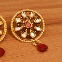 Ruby Colour Kundan Meenakari & Pearl Big Studs 1