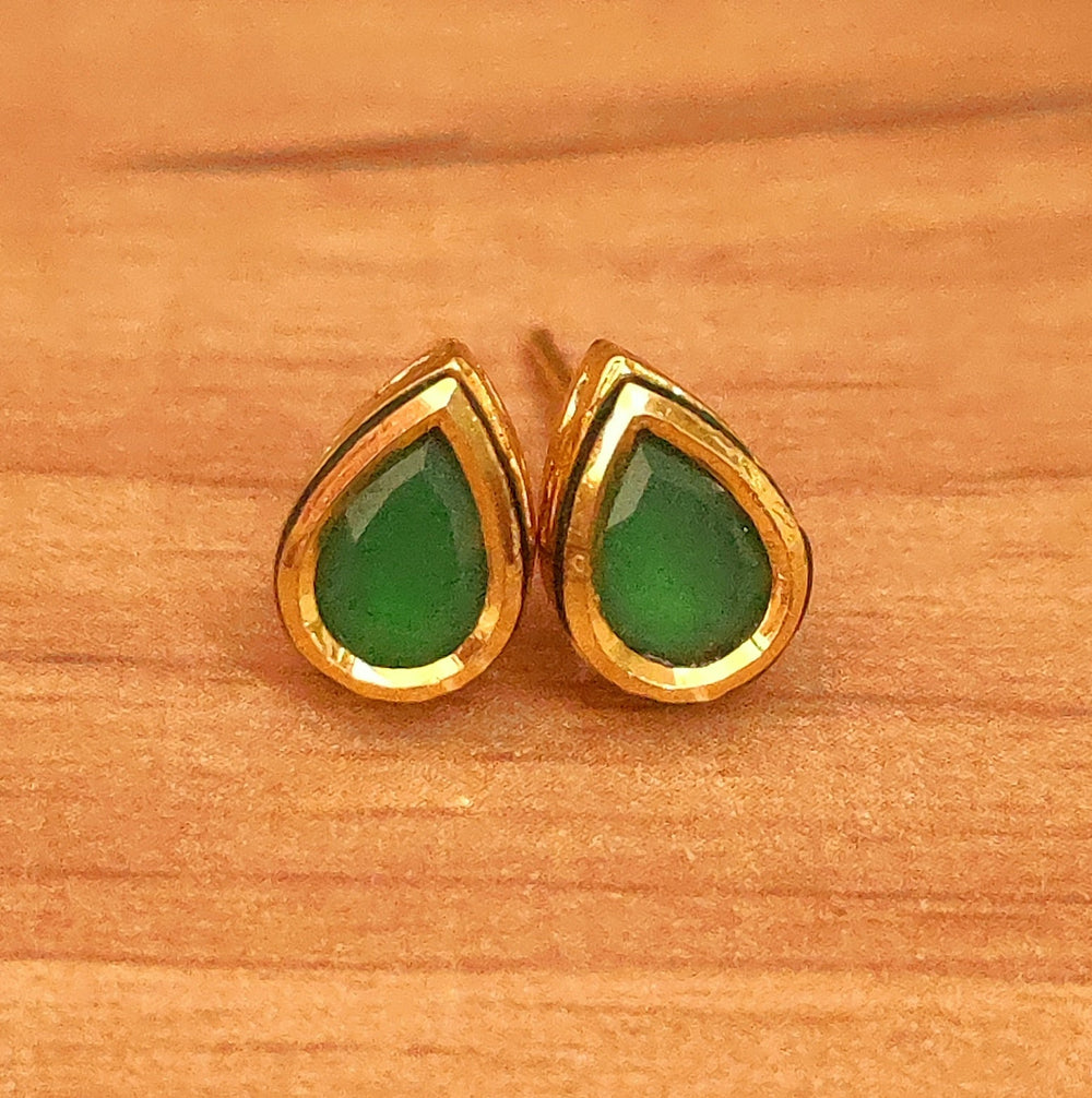 Emerald Green Look Kundan Meenakari Studs