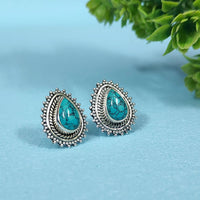Elegant Teardrop Turquoise 92.5 Sterling Silver Stud Earrings for Women 1