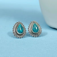 Elegant Teardrop Turquoise 92.5 Sterling Silver Stud Earrings for Women 3