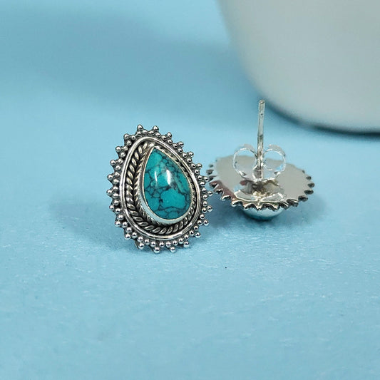 Elegant Teardrop Turquoise 92.5 Sterling Silver Stud Earrings for Women