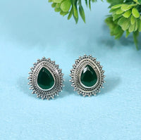 Emerald Green Teardrop 92.5 Sterling Silver Stud Earrings for Women 3
