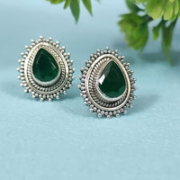 Emerald Green Teardrop 92.5 Sterling Silver Stud Earrings for Women 2