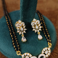 Floral Drop CZ Diamond Look Mangalsutra with Earrings 1
