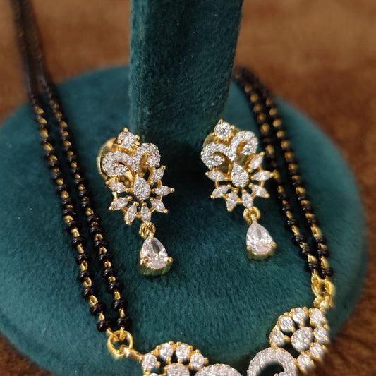 Floral Drop CZ Diamond Look Mangalsutra with Earrings