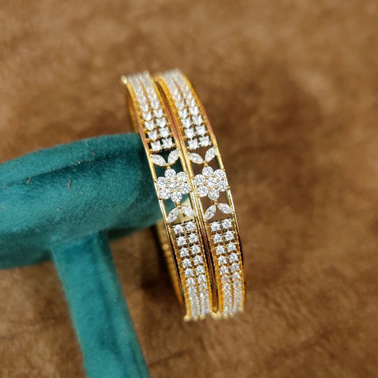 Floral Shine Gold Plated CZ Stone Bangles