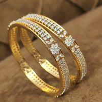 Floral Shine Gold Plated CZ Stone Bangles 3