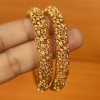 Anti-tarnish Antique Handcarved Gold Look Alike Ruby Bangles 2