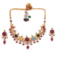 Multicolour Navratan Kundan Look Necklace Set 3