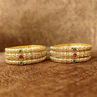 GOLD PATTERN RUBY & EMERALD SET OF 6 BANGLES 4