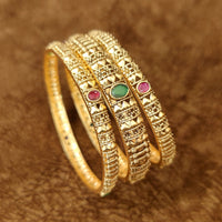 GOLD PATTERN RUBY & EMERALD SET OF 6 BANGLES 1