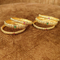 GOLD PATTERN RUBY & EMERALD SET OF 6 BANGLES 3
