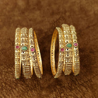 GOLD PATTERN RUBY & EMERALD SET OF 6 BANGLES 6