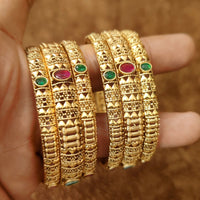 GOLD PATTERN RUBY & EMERALD SET OF 6 BANGLES 2