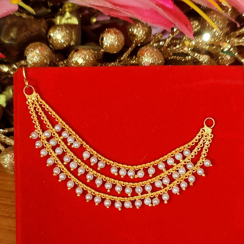 GOLD PLATED ETHNIC PEARL BAHUBALI EAR CHAIN