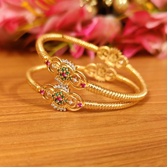 GOLD PLATED SLEEK MULTICOLOUR CZ BANGLES