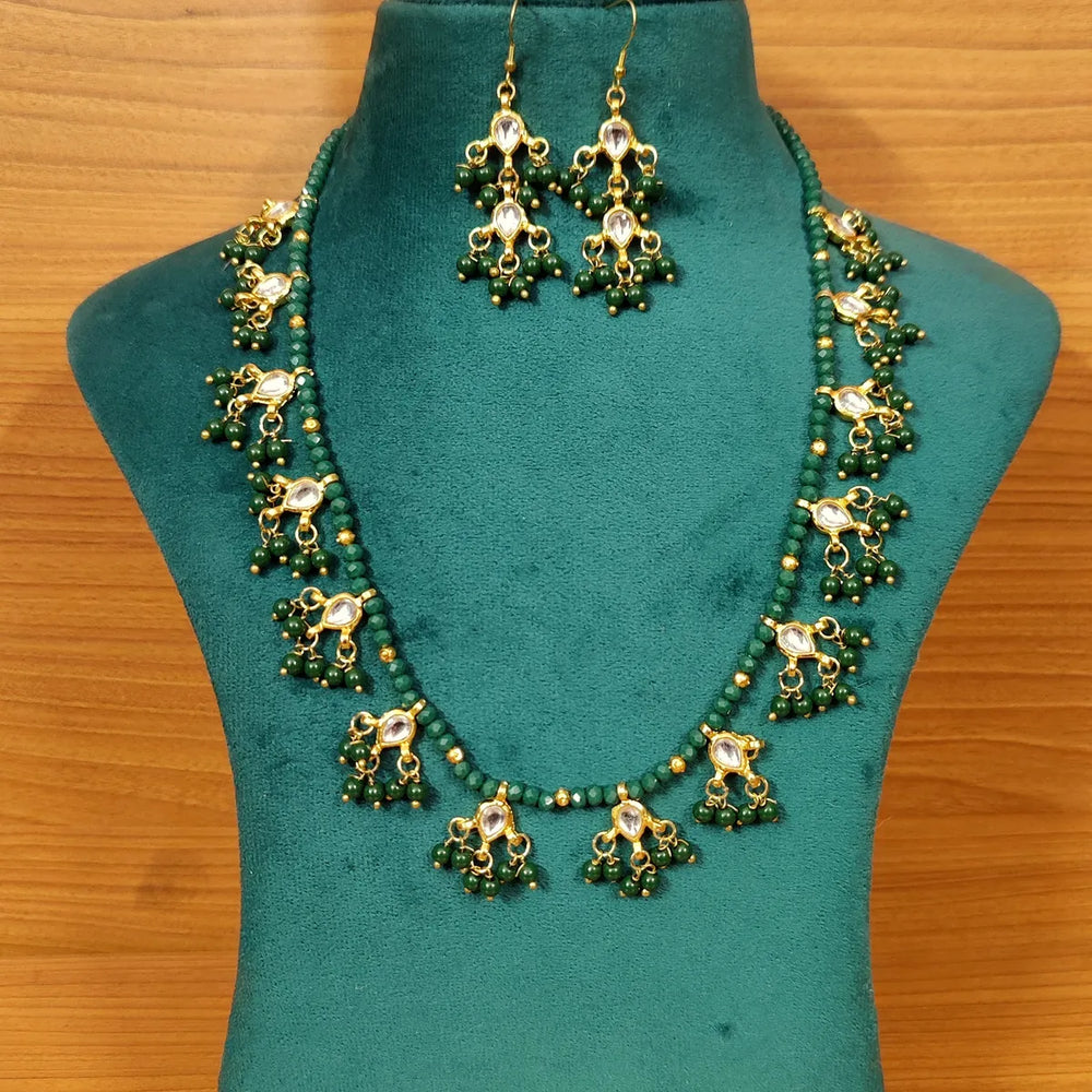 Green Colour Kundan Polki Ethnic Necklace Set