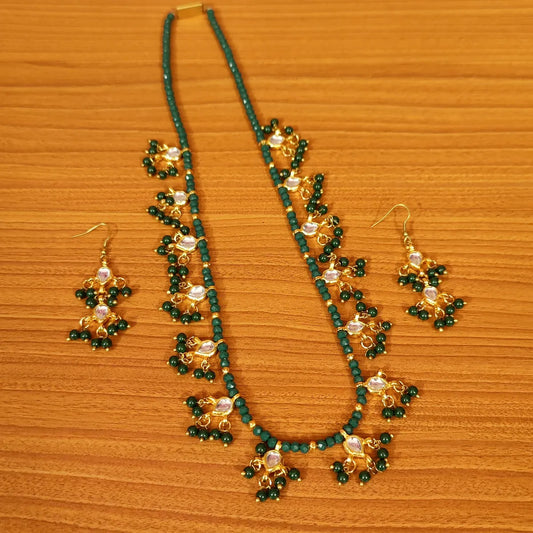 Green Colour Kundan Polki Ethnic Necklace Set - handcrafted necklace for women | Jewelatoz