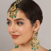 EMERALD LOOK KUNDAN POLKI EARRINGS MAANG TIKKA 4
