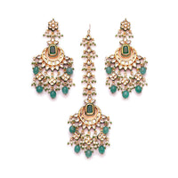 EMERALD LOOK KUNDAN POLKI EARRINGS MAANG TIKKA 2