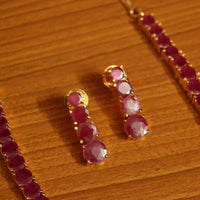 Red Ruby Single Line Necklace Set for Women 3