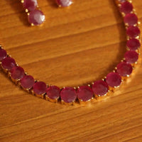 Red Ruby Single Line Necklace Set for Women 4
