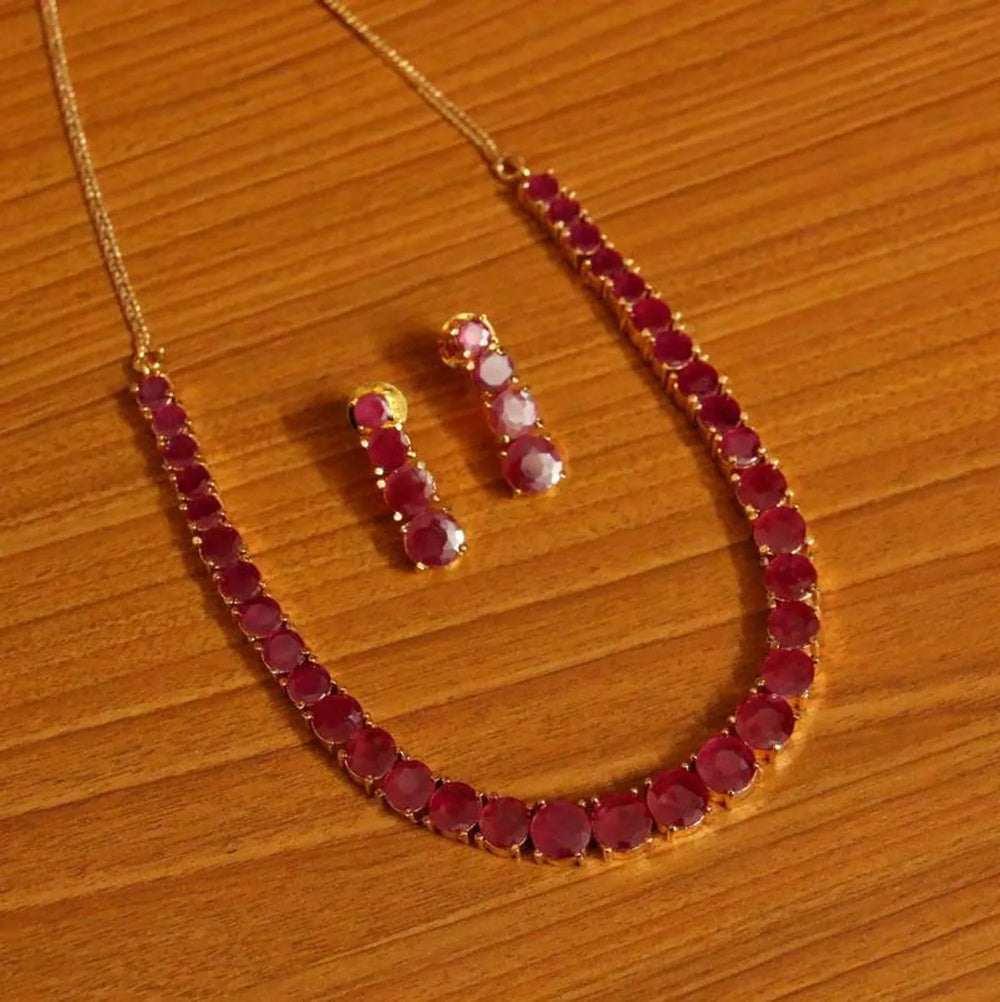 Red Ruby Single Line Necklace Set for Women