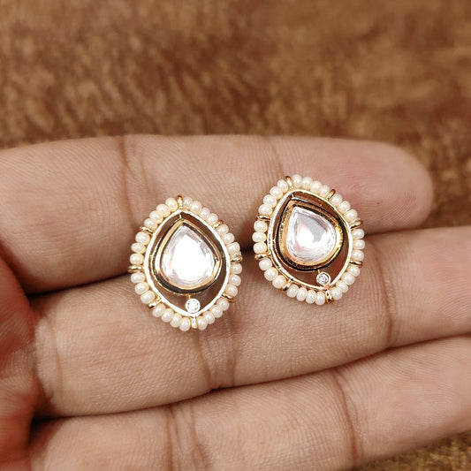 KUNDAN POLKI PEARL BEADED STUDS