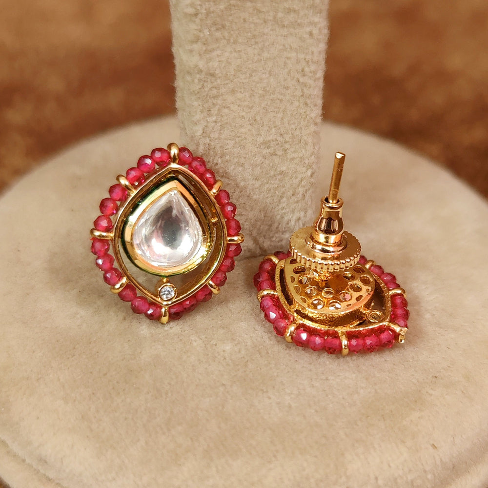 KUNDAN POLKI RUBY BEADED STUDS