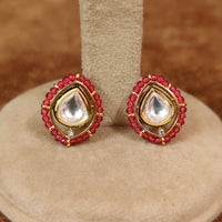 KUNDAN POLKI RUBY BEADED STUDS 3