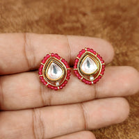 KUNDAN POLKI RUBY BEADED STUDS 2