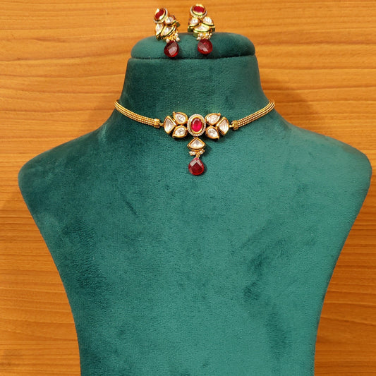 Beautiful Kundan Meenakari Ruby Elegant Chik Pendant Set