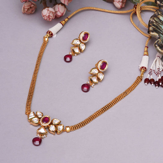 Beautiful Kundan Meenakari Ruby Elegant Chik Pendant Set